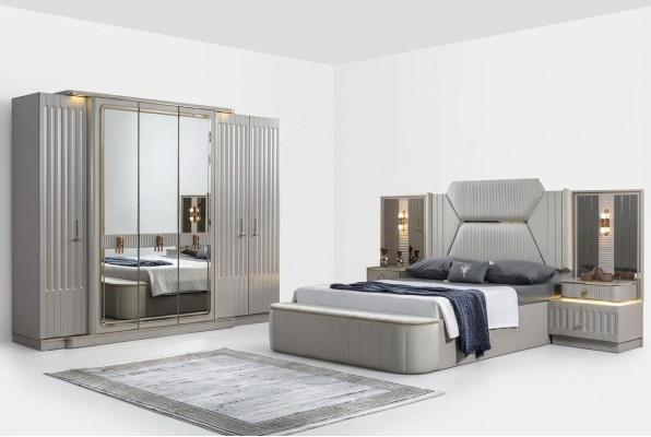 Mobili di design set da camera da letto 4 pezzi Letto 2 comodini Armadio Nuovo