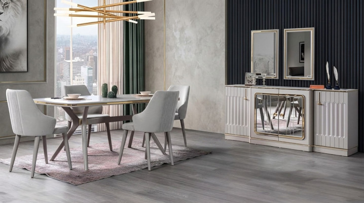 Sala da pranzo Set Corredo Sideboard con 2 specchi Tavolo 6 sedie 10 pezzi.