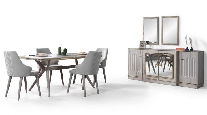 Sala da pranzo Set Corredo Sideboard con 2 specchi Tavolo 6 sedie 10 pezzi.