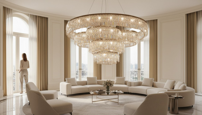 Lampadario per l'ingresso in cristallo brillante da interno di lusso nuovo