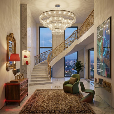 Lampadario per l'ingresso in cristallo brillante da interno di lusso nuovo