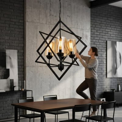 Lampada a soffitto lampadario soggiorno design d'interni lusso nero luce lampadario  Lampada a soffitto lampadario soggiorno design d'interni lusso nero luce lampadario