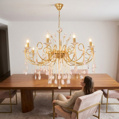 Lustro Bellissimo lampadario a soffitto in cristallo oro lampade.