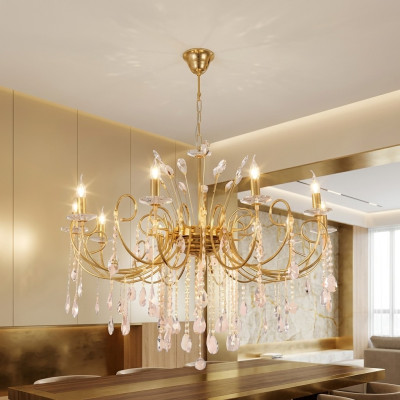 Lustro Bellissimo lampadario a soffitto in cristallo oro lampade.