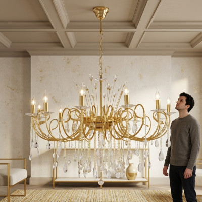 Kronleuchter Lampada Sospensione Lampada Soggiorno Vetro Oro Lusso Lampadario Lampade