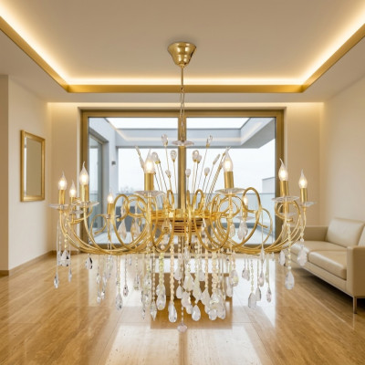 Kronleuchter Lampada Sospensione Lampada Soggiorno Vetro Oro Lusso Lampadario Lampade