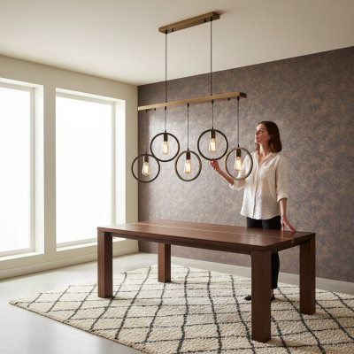 Lampadario a sospensione nero elegante, lampada da soffitto 70x90cm per soggiorno.