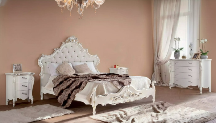 Set di biancheria da letto bianca con letto 2 comodini comò in legno 4 pezzi