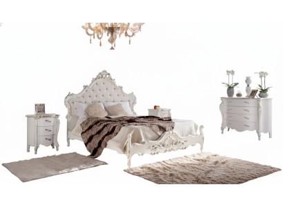 Set di biancheria da letto bianca con letto 2 comodini comò in legno 4 pezzi