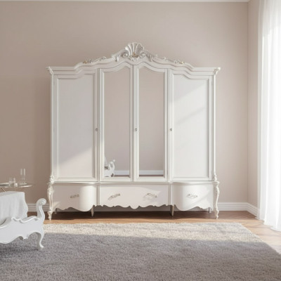 Armadio classico bianco a quattro ante in legno massello design.