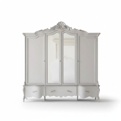 Armadio classico bianco a quattro ante in legno massello design.