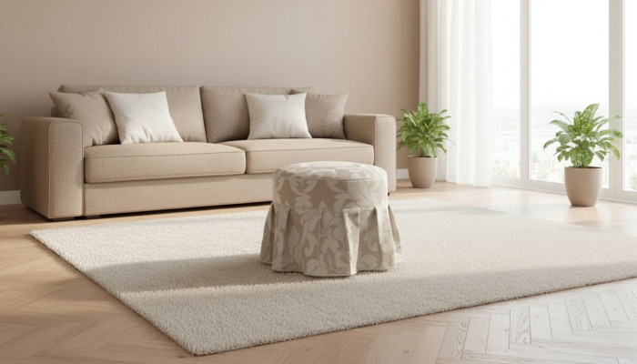 Grigio Pouf di lusso Rotondo Pouf imbottito Tessile Pouf Ottomana