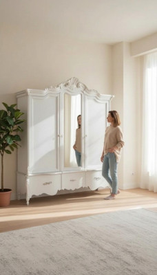 Armadio bianco in legno massello Mobili da camera da letto Design con ante in vetro