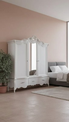 Armadio bianco in legno massello Mobili da camera da letto Design con ante in vetro