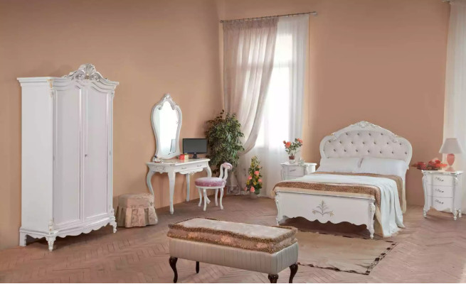 Set completo camera da letto Letto Comodini Armadio Sgabello 8 pezzi
