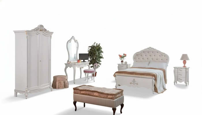 Set completo camera da letto Letto Comodini Armadio Sgabello 8 pezzi