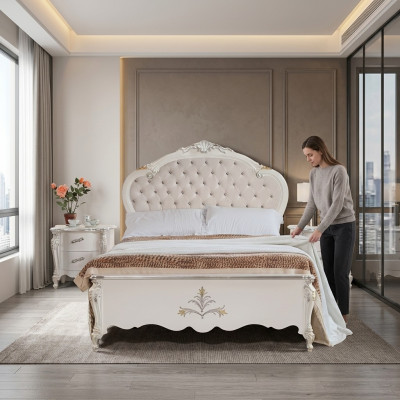 Design letto 120x200cm Chesterfield letto in legno Letti Camera d'albergo Matrimoniale