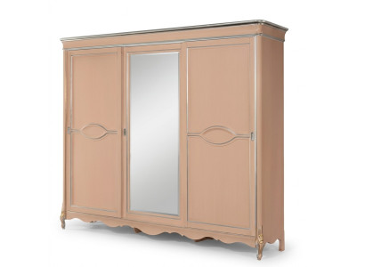 Armadio camera da letto beige a 3 ante in legno massello, classico.