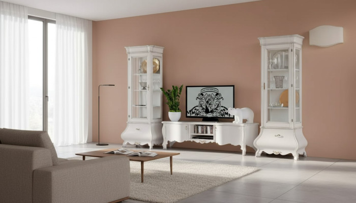 Soggiorno di lusso bianco mobili del soggiorno Parete 2 vetrine Supporto TV Classico