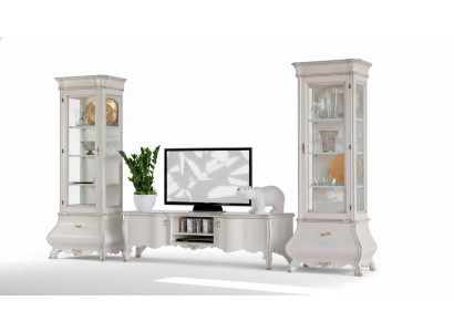 Soggiorno di lusso bianco mobili del soggiorno Parete 2 vetrine Supporto TV Classico