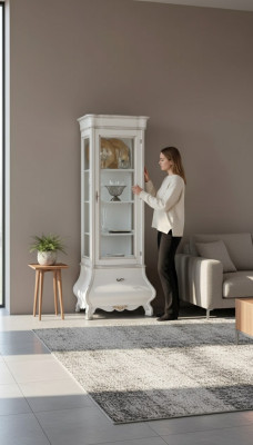 Design del lussuoso mobile in legno, vetrina bianca italian style, mobile vetrina.