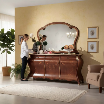 Comò con specchio, mobile console, comodini con cassetti, set di 2 pezzi.
