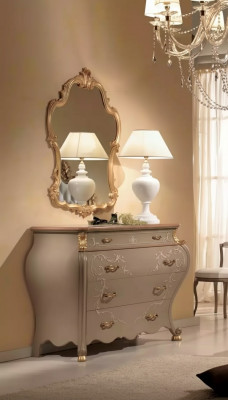 Comò specchio gruppo design in legno mobiletto mobile set 2 pezzi