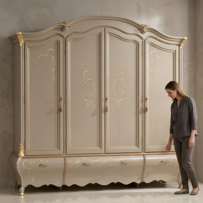 Grande armadio classico a quattro ante in legno massiccio di lusso