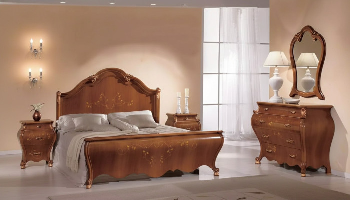Marrone set da camera da letto mobili di lusso letti comodini specchio comò