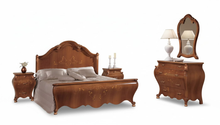 Marrone set da camera da letto mobili di lusso letti comodini specchio comò