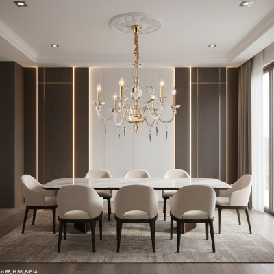 Elegante lampadario a sospensione in cristallo d'oro alla moda.