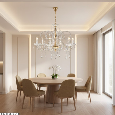 Lussuoso lampadario a soffitto in cristallo con lampade luminosa