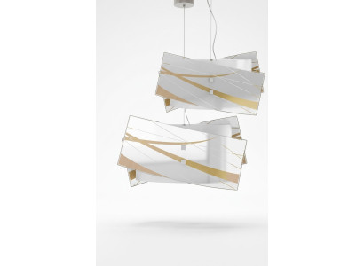Stilosa lampada a soffitto. Moderato candeliere a pendolo bianco con 2 lampade.