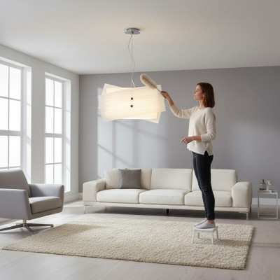 Lampada a soffitto elegante classica bianca con lampadario a sospensione con 2 lampade nuove