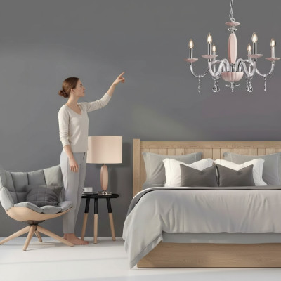 Elegante moderna lampada a sospensione beige con 6 lampadine nuove.