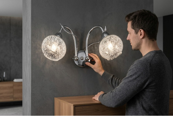 Lussuosa applique grigia a 2 lampade forma rotonda decorativa.