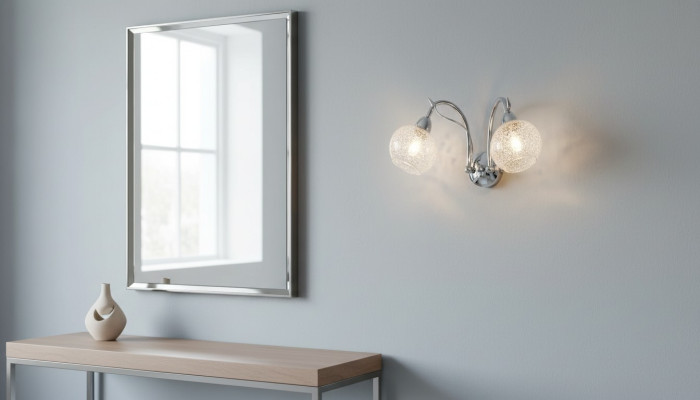Lussuosa applique grigia a 2 lampade forma rotonda decorativa.