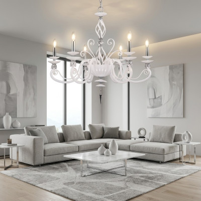 Plafoniera Lampadario Lampadario Lampadario in vetro bianco Stile antico