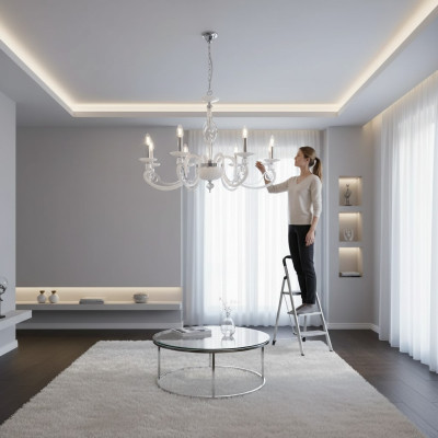 Lampadario a soffitto in cristallo di lusso per lampadario a soffitto bianco.