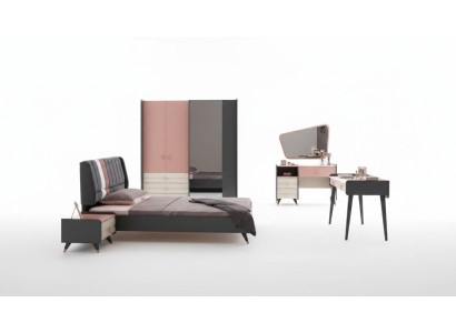 Camera da letto 6 pezzi Letto Comodino Armadio Comò Specchio Scrivania