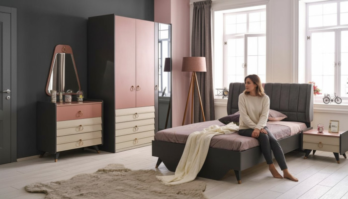 Set da camera da letto di lusso con letto comodino armadio cassettiera specchio nuovo