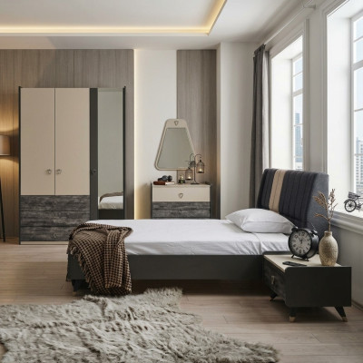 Lussuosa camera da letto elegante. Arredamento moderno. Set di 5 pezzi per letto.