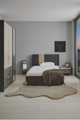Lussuoso elegante set da camera grigio moderno letto comodino nuovo