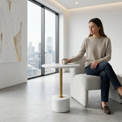 tavolini da caffè di lusso rotondi moderni in marmo bianco nuovi