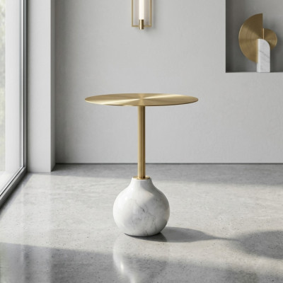 Tavolino moderno rotondo in metallo dorato elegante nuovo lussuoso