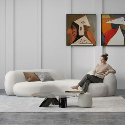 Sofà moderno a 3 posti bianco di alta qualità, design tessile di alta classe nuovo e elegante.