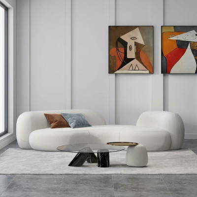 Sofà moderno a 3 posti bianco di alta qualità, design tessile di alta classe nuovo e elegante.
