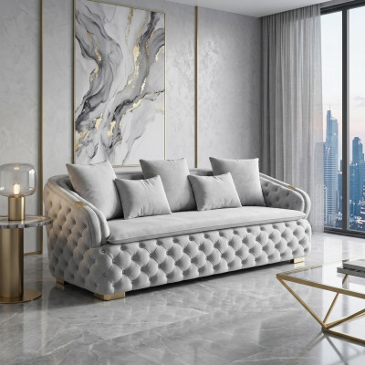lussoso divano in stile Chesterfield grigio a 3 posti in stoffa di design moderno di lusso