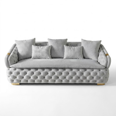 lussoso divano in stile Chesterfield grigio a 3 posti in stoffa di design moderno di lusso