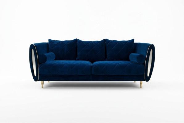 Design Blu Divano a 3 posti Relax Divano Tessile Imbottito Divano in Tessuto